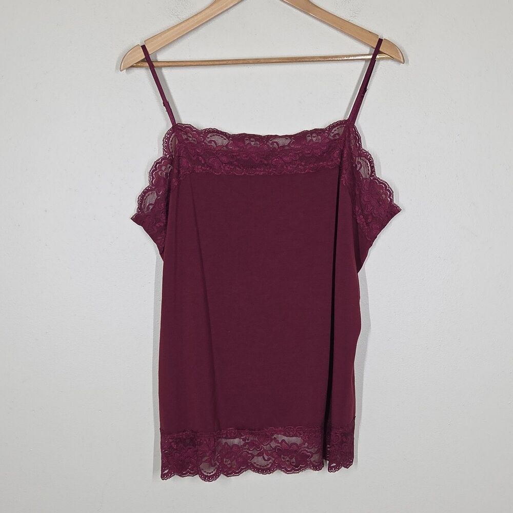 Vtg Y2K Cato Maroon Red Lace Trim Cami Tank XL Coquette Bella Swan Layering